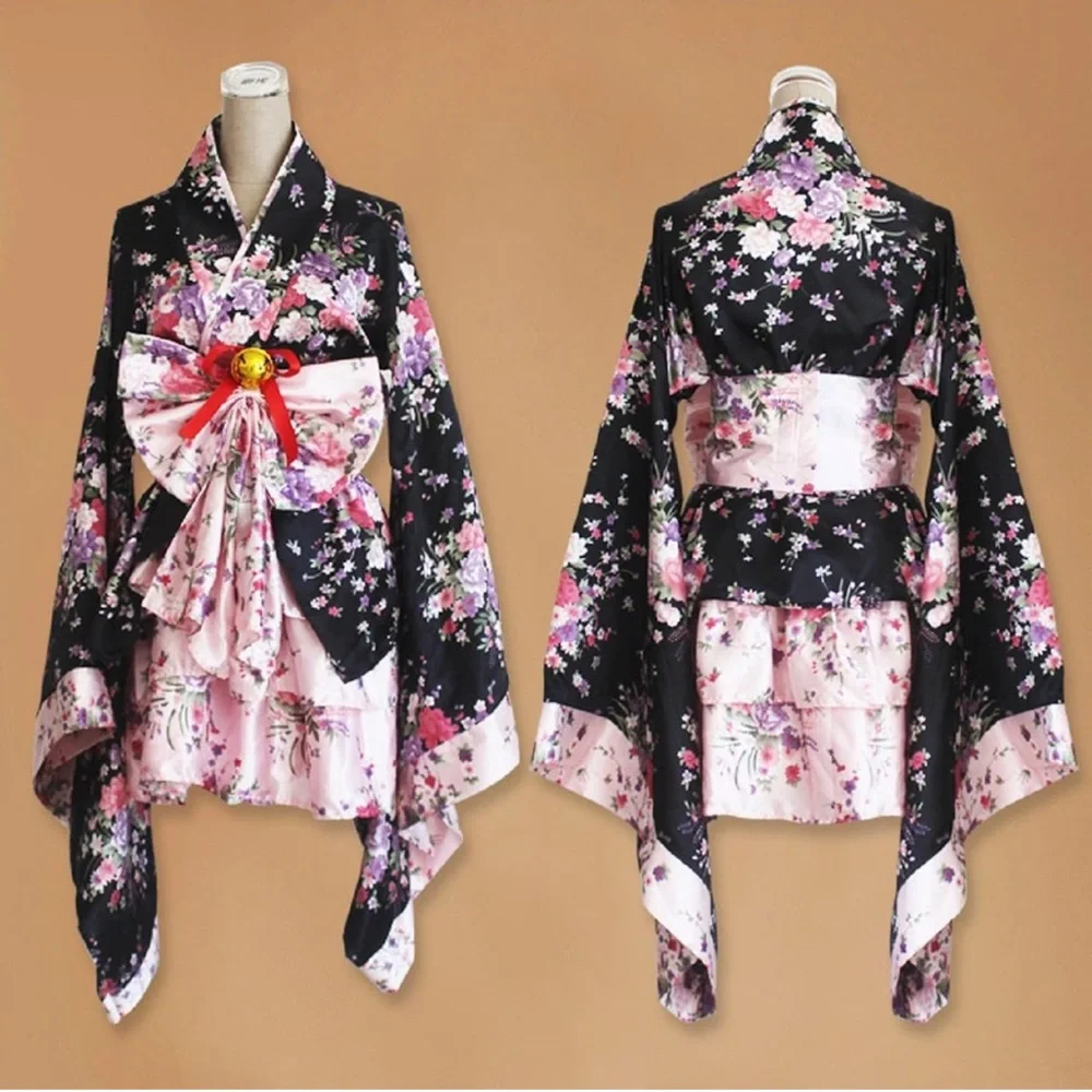 Women Halloween Costume Japanese Geisha Kimono Anime Girl Lolita Cosplay XS NWOT - Picture 2 of 6